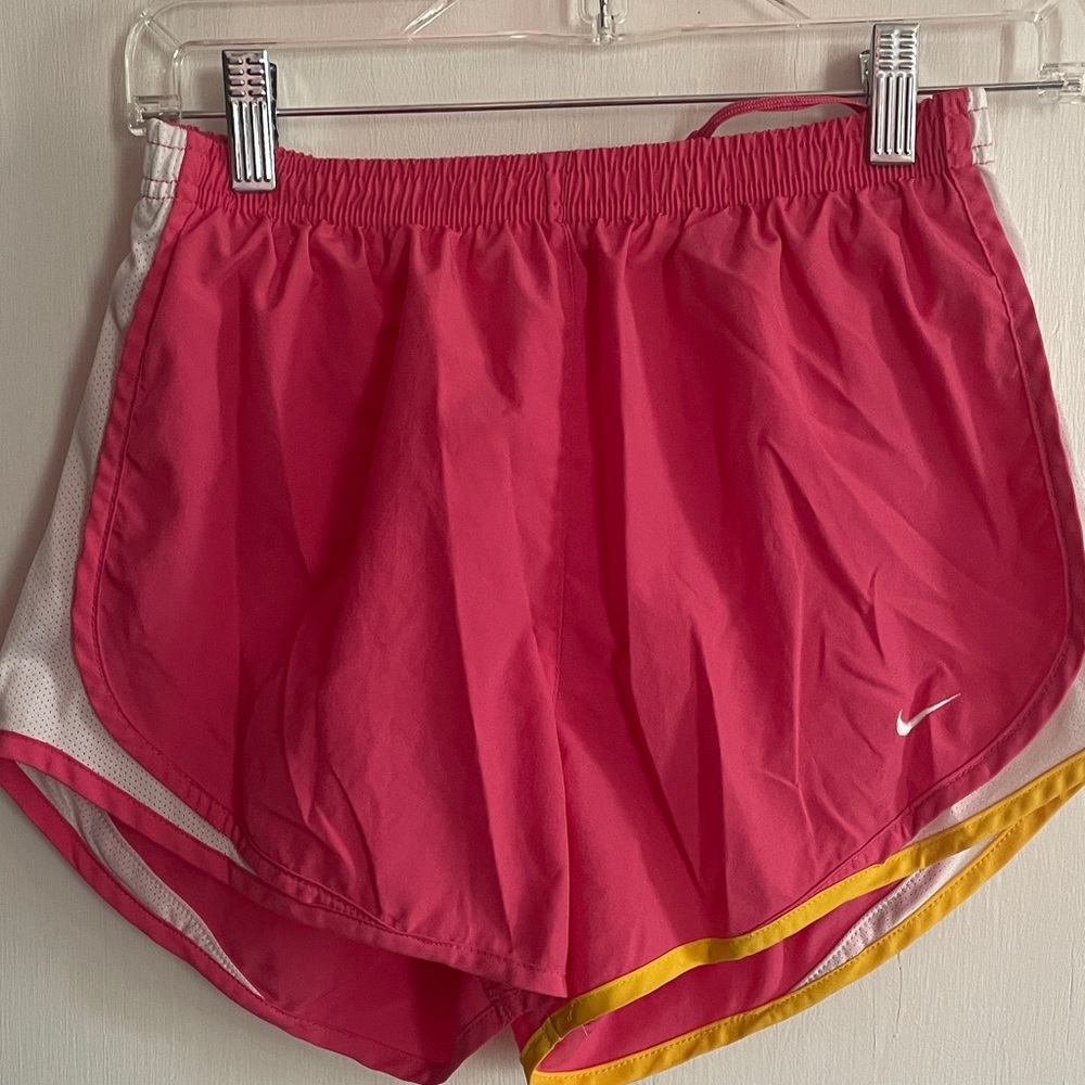 Nike Women's Pink and Yellow Athletic Shorts